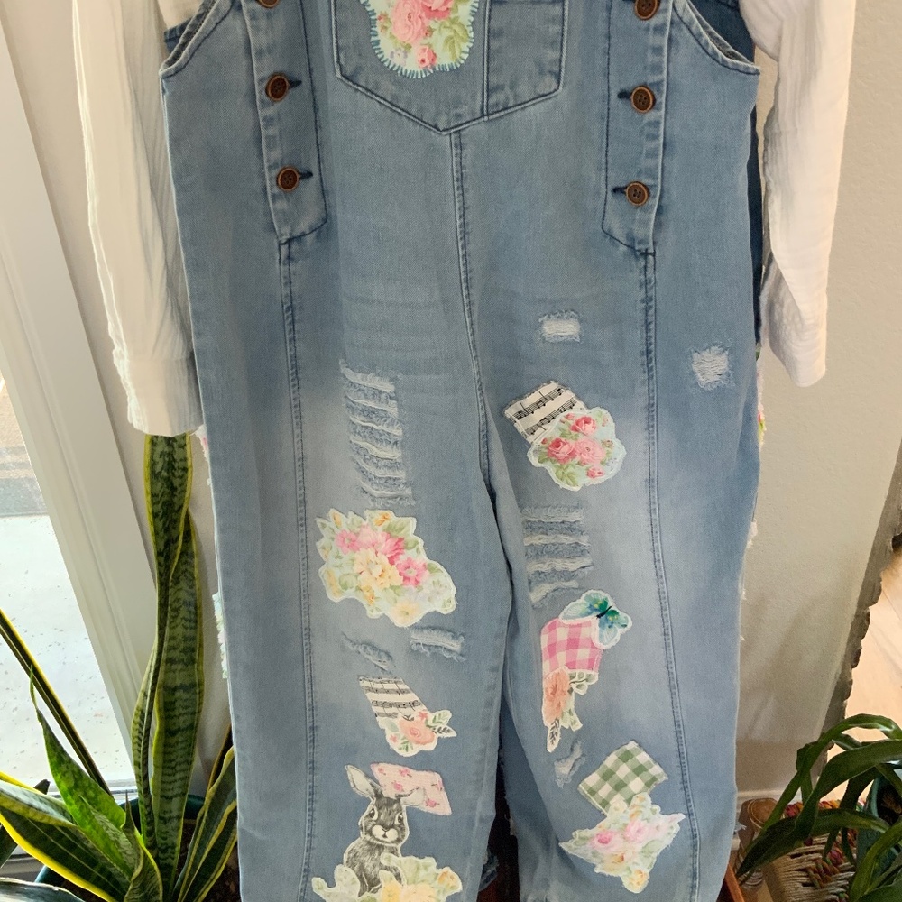 Distressed Denim Overall/Jumpsuit light blue Size S
